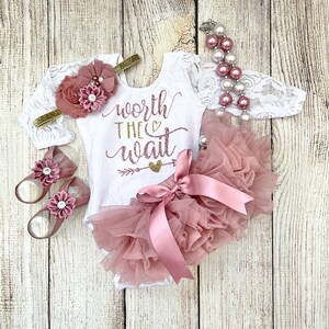 Baby Girl Coming Home Outfit Worth The Wait in Rose Gold and Dusty Pink Vintage Pink Tutu Bloomers Newborn Photos Preemie Baby Lace+Tutu+Hb+NL+Sndl