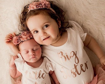 Little Sister Middle Sister Big Sister Outfits in Pink & Gold - Matching Sister Outfits - Big Sister Little Sister Outfits - Sibling Outfits