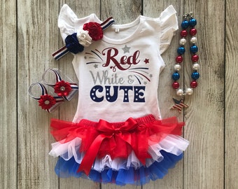 Baby Girl Patriotic Baby Outfit - Red White and Cute - 4th of July Outfit - Independence Day