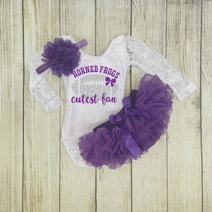 Baby Girl Football Outfit Horned Frogs Cutest Fan Outfit TCU Football with Daddy Outfit image 2