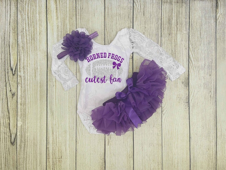 Baby Girl Football Outfit Horned Frogs Cutest Fan Outfit TCU Football with Daddy Outfit image 2