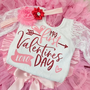 My First Valentines Baby Girl Outfit-Girl First Valentine&#39;s Day Outfit-Cute Valentine’s Day Outfit-Valentines pictures-My first Valentines