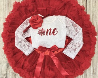 Baby Girl Winter Onederland First Birthday Outfit in Red - Snowflake 1st Birthday Outfit - Cake Smash - Birthday Photos
