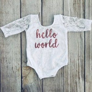 Baby Girl Coming Home Outfit Newborn outfit Hello World Outfit in Rose Gold Lace bodysuit Vintage Pink Newborn Photos Preemie Baby Lace Bodysuit Only