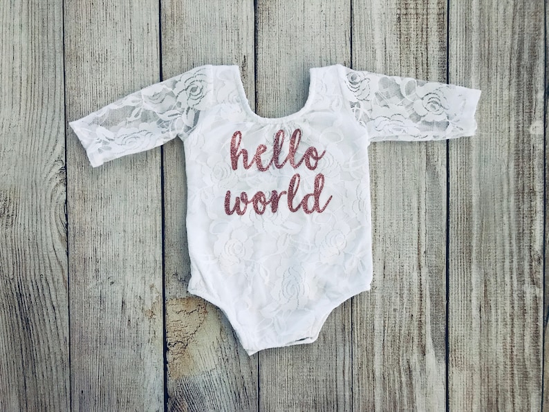Baby Girl Coming Home Outfit Newborn outfit Hello World Outfit in Rose Gold Lace bodysuit Vintage Pink Newborn Photos Preemie Baby Lace Bodysuit Only