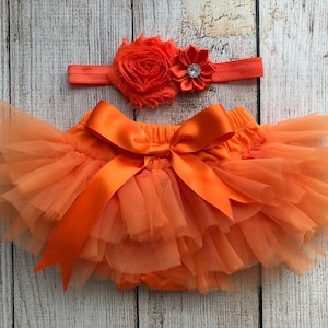 Baby Girl Orange Tutu Bloomers & Headband Set - Newborn Photos - Cake Smash - Thanksgiving Diaper Cover