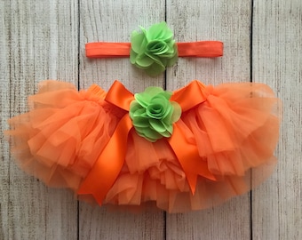 Tutu orange et bandeau citrouille : tenue d'Halloween pour bébé