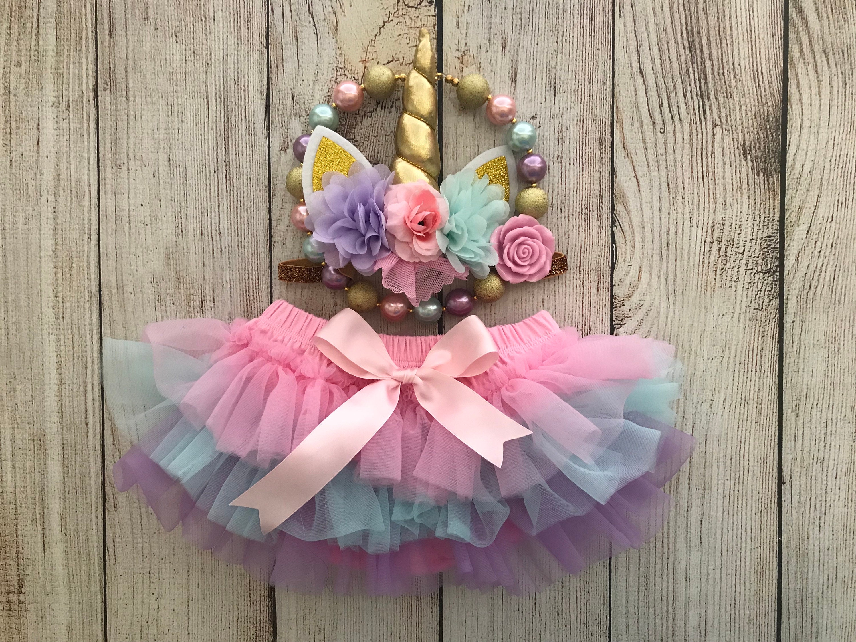 Unicorn Cake Smash Set in Pink, Aqua & Purple - Rainbow Tutu Bloomers…