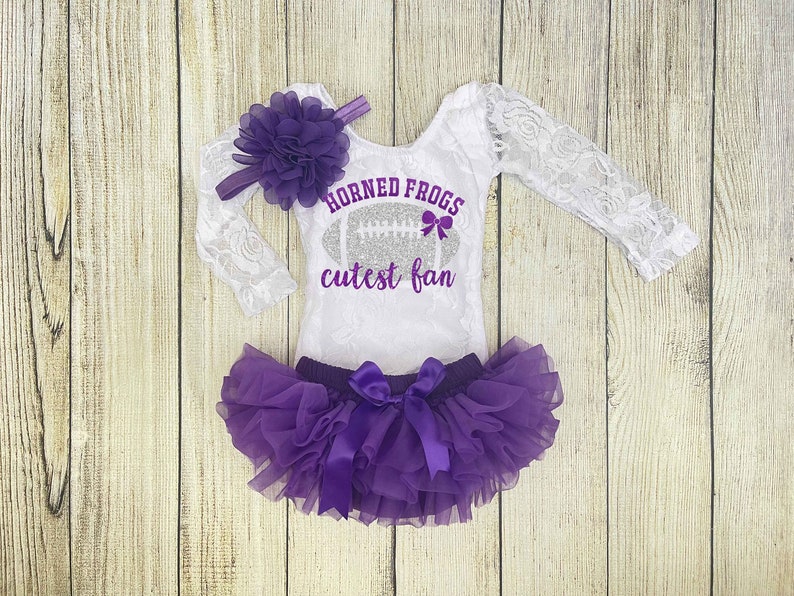 Baby Girl Football Outfit Horned Frogs Cutest Fan Outfit TCU Football with Daddy Outfit Lace+Tutu+Hband