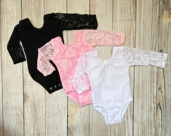 Lace Bodysuit - Lace Leotard - White Lace - Black Lace - Pink Lace - Preemie Baby Bodysuit - Toddler Bodysuit - Big Girl Lace Bodysuits