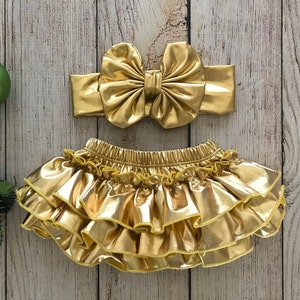 Baby Girl Gold Tutu Bloomers Baby Girl Thanksgiving Metallic Gold Newborn Photos Thanksgiving Photos Baby Shower Gift Diaper Cover image 1