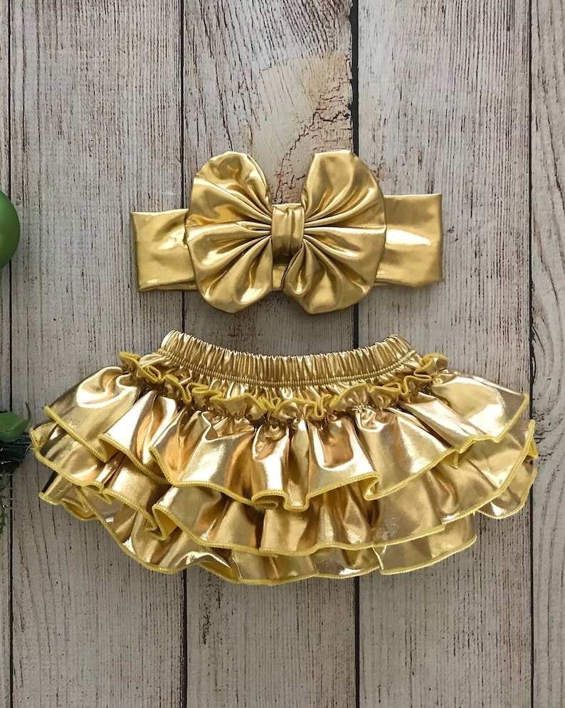 Baby Girl Gold Tutu Bloomers Baby Girl Thanksgiving Metallic Gold Newborn Photos Thanksgiving Photos Baby Shower Gift Diaper Cover image 1