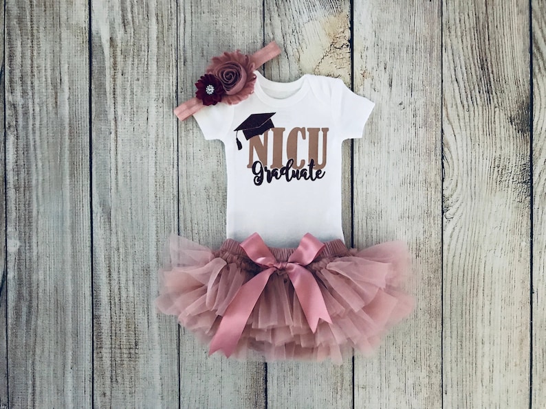 Baby Girl NICU Graduate Outfit Preemie baby NICU Outfit Rose Gold Tutu Bloomers Newborn Photos Premie Baby Coming Home Outfit Onesie+Tutu+Hband