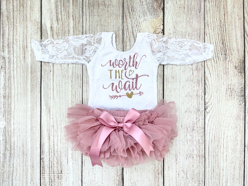 Baby Girl Coming Home Outfit Worth The Wait in Rose Gold and Dusty Pink Vintage Pink Tutu Bloomers Newborn Photos Preemie Baby Lace+Tutu only