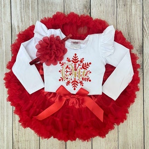 Soft Lace Winter Onederland First Birthday Outfit in Red Snowflake 1st Birthday Outfit Cake Smash Birthday Photos image 3