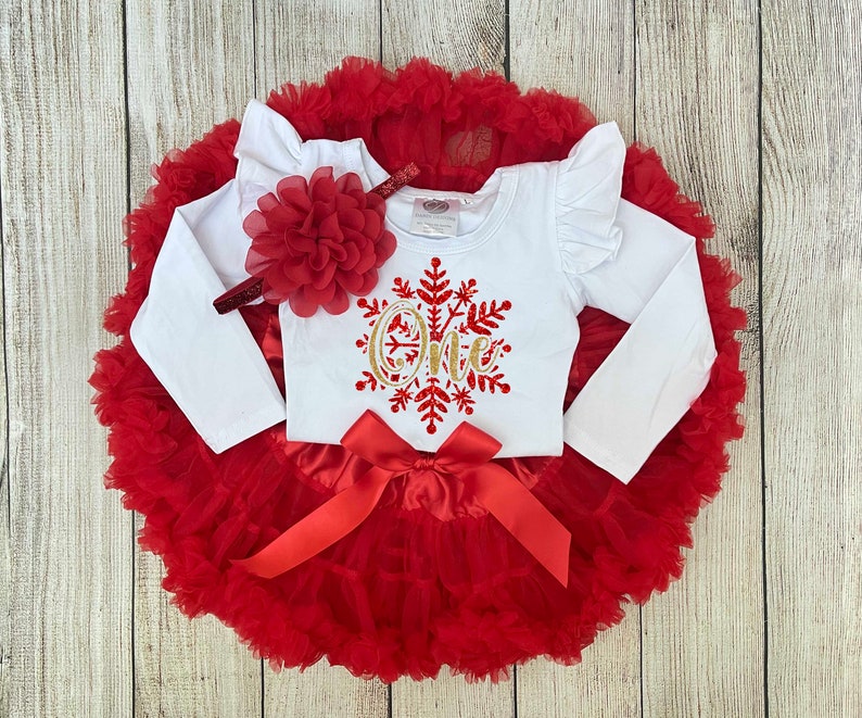 Soft Lace Winter Onederland First Birthday Outfit in Red Snowflake 1st Birthday Outfit Cake Smash Birthday Photos image 3