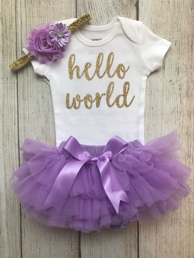 Baby Girl Coming Home Outfit Hello World Outfit in Gold - Etsy