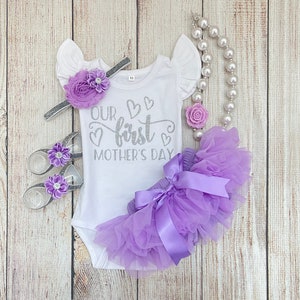 Baby Girl First Mothers Day Outfit Mothers Day gift Our First Mothers Day Mother's Day Photos image 1