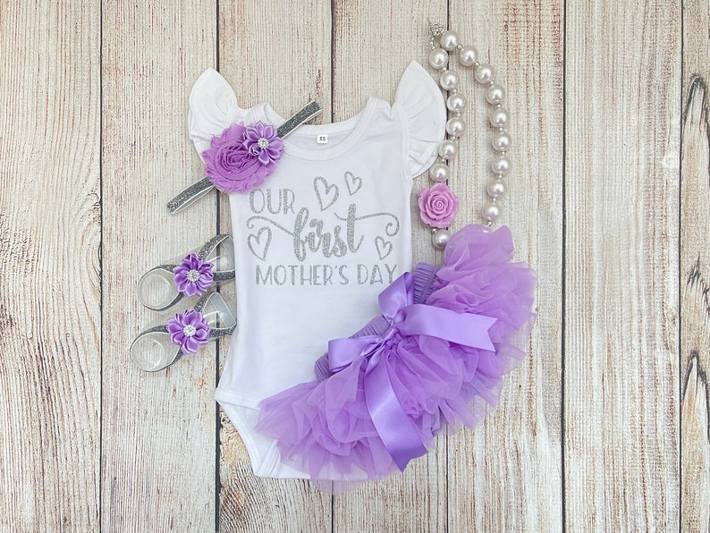 Baby Girl First Mothers Day Outfit Mothers Day gift Our First Mothers Day Mother's Day Photos image 1