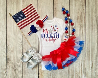 Baby Girl 4th of July Outfit: Tutu Bloomers, Headband, and Necklace