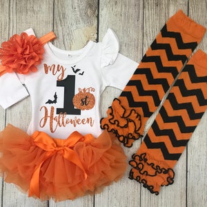 Baby Girl My 1st Halloween Outfit - My First Halloween - Halloween Tutu & Pumpkin Headband