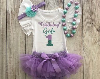 Mermaid First Birthday Outfit - Mermaid Birthday Girl Outfit in Mint/Aqua and Lavender - 1st Birthday 2nd Birthday 3rd 4th 5th 6th