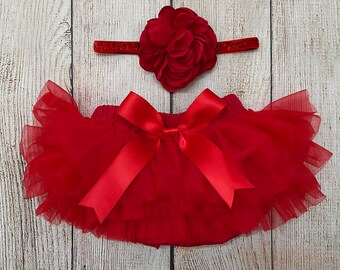 Baby Girl Valentine's Day Outfit: Red Ruffle Tutu Bloomers & Glitter Headband