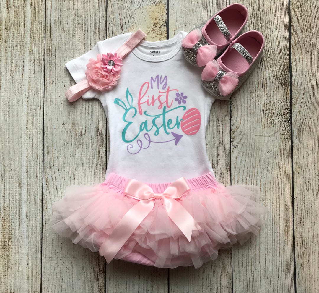 My First Easter Outfit Baby Girl Tutu Bloomer Set With Glitter Shoes — free download
