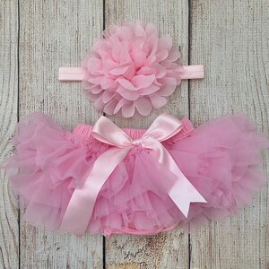 Baby Girl Tutu Bloomer & Headband Set in Pink - Newborn Photos - Cake Smash Set - Baby Shower Gift - Diaper Cover