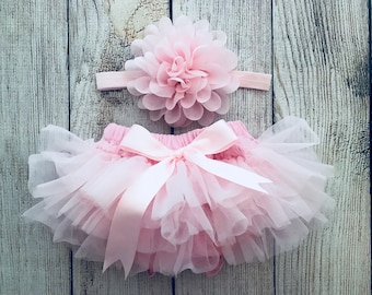 Tutu Bloomers And Headband in Light Pink - Newborn Photos - Pale Pink - Cake Smash Set - Baby Shower - Diaper Cover