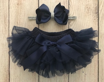 Conjunto de tutú azul marino y diadema: brillo plateado, fotos de recién nacidos