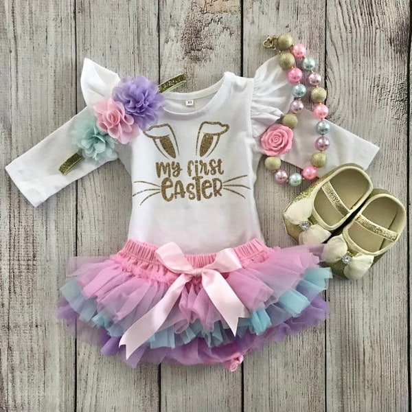 My First Easter Outfit - Baby Girl Easter Outfit with Pink Tutu bloomers - Easter Pictures - Easter Egg Hunt Outfit