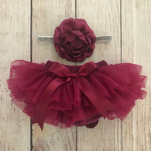 Baby Girl Burgundy Tutu Bloomers with Silver Glitter Headband