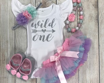 Wild One First Birthday Outfit - Light Pink, Silver, Lavender and Mint - Cake Smash - 1st Birthday Photos