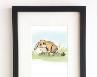 Bunny Illustration - Poo Collection (Rabbit, Bunny, Easter, Poop, Wall Art, Home Decor, Print, Frame it, Cute, Bathroom Art)