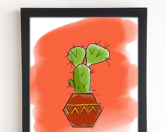 Cactus Illustration - (Desert Art, Plant, Potted Plant, Wall Art, Digital Art, Home Decor, Native, Frame me)