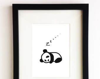 Zzz Baby Panda - Sleeping Panda Illustration, Nursery Art, Wall, Art, Baby Room, Home Decor, Cute, Sleepy, Nursery wall decor