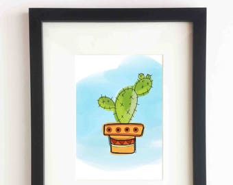 Cactus Illustration -  (Desert Art, Plant, Potted Plant, Wall Art, Digital Art)