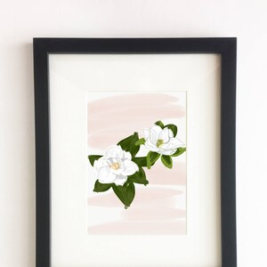 White Magnolias - (Floral Art, Pink, Magnolia, Wall Decor, Room Art, Home Decor, Flowers, Ilustration, Handmade)