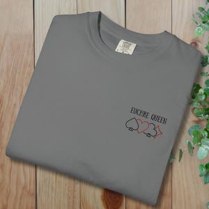 Euchre graphic Embroidered Tee Shirt, cards game gift idea, Comfort colors tee, Euchre t-shirt, shirt for Euchre player, Euchre queen