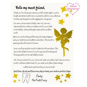 Printable letter from the Tooth Fairy, note for lost tooth, message from Tooth Fairy, Customizable simple letter lost tooth boy girl