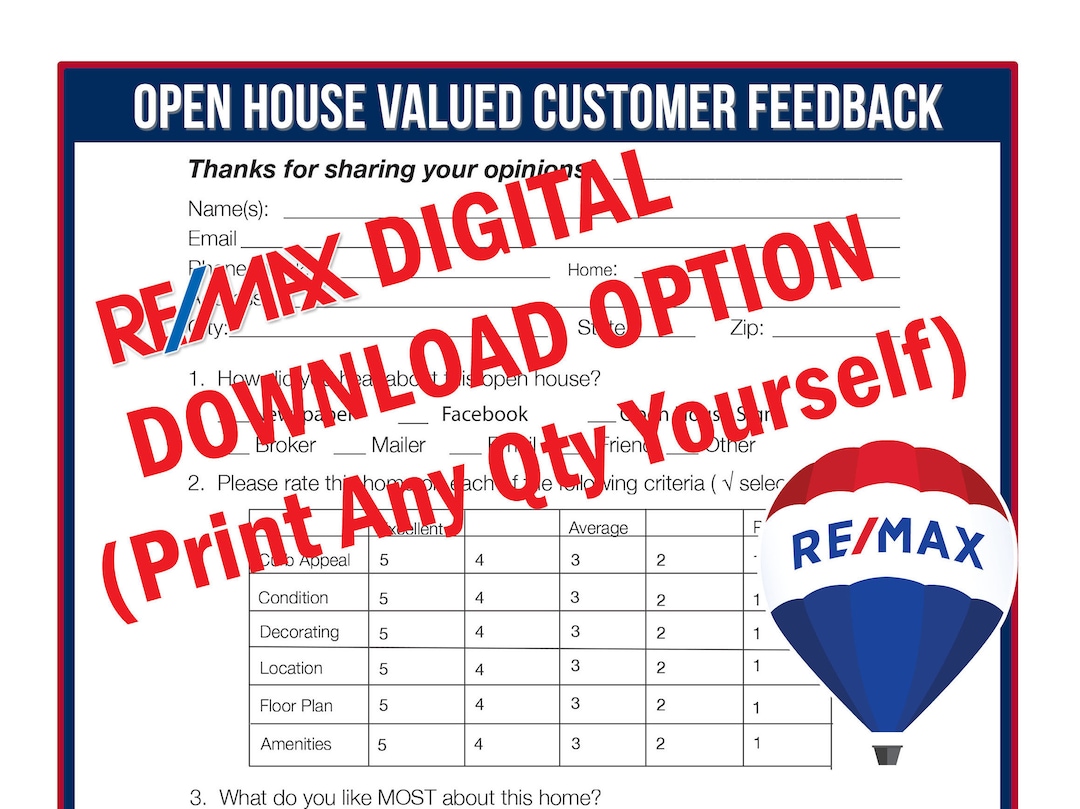 RE/MAX Real Estate Agent Tools Printable - Open House Feedback Form - Etsy