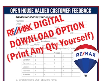 RE/MAX Real Estate Agent Tools Printable - Open House Feedback Form