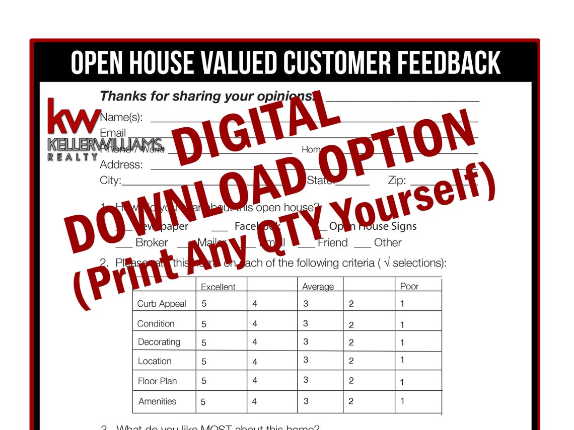 Keller Williams Real Estate Printable Open House Feedback Form Real