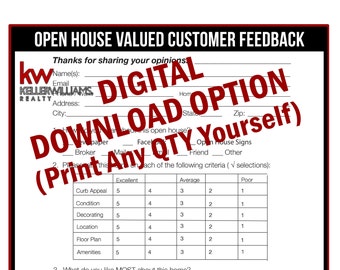 Keller Williams  - Real Estate Printable - Open House Feedback Form - Real Estate Marketing
