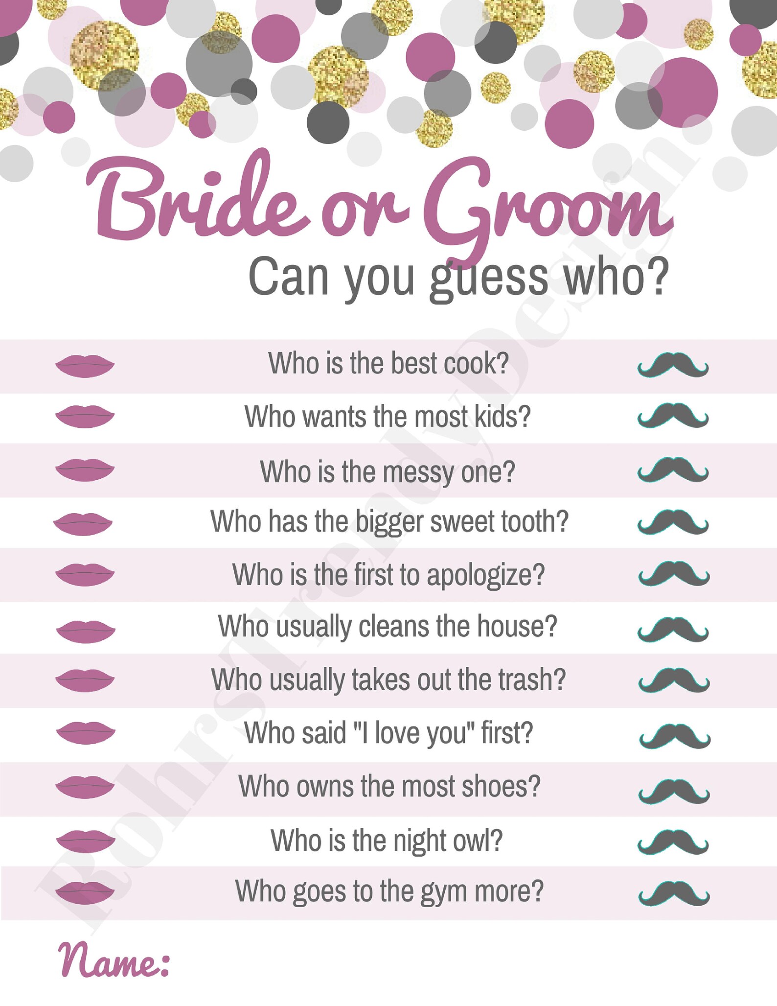 Bridal Shower Games, Bride or Groom Game, Instant Download Bridal Shower Games, Printable Games