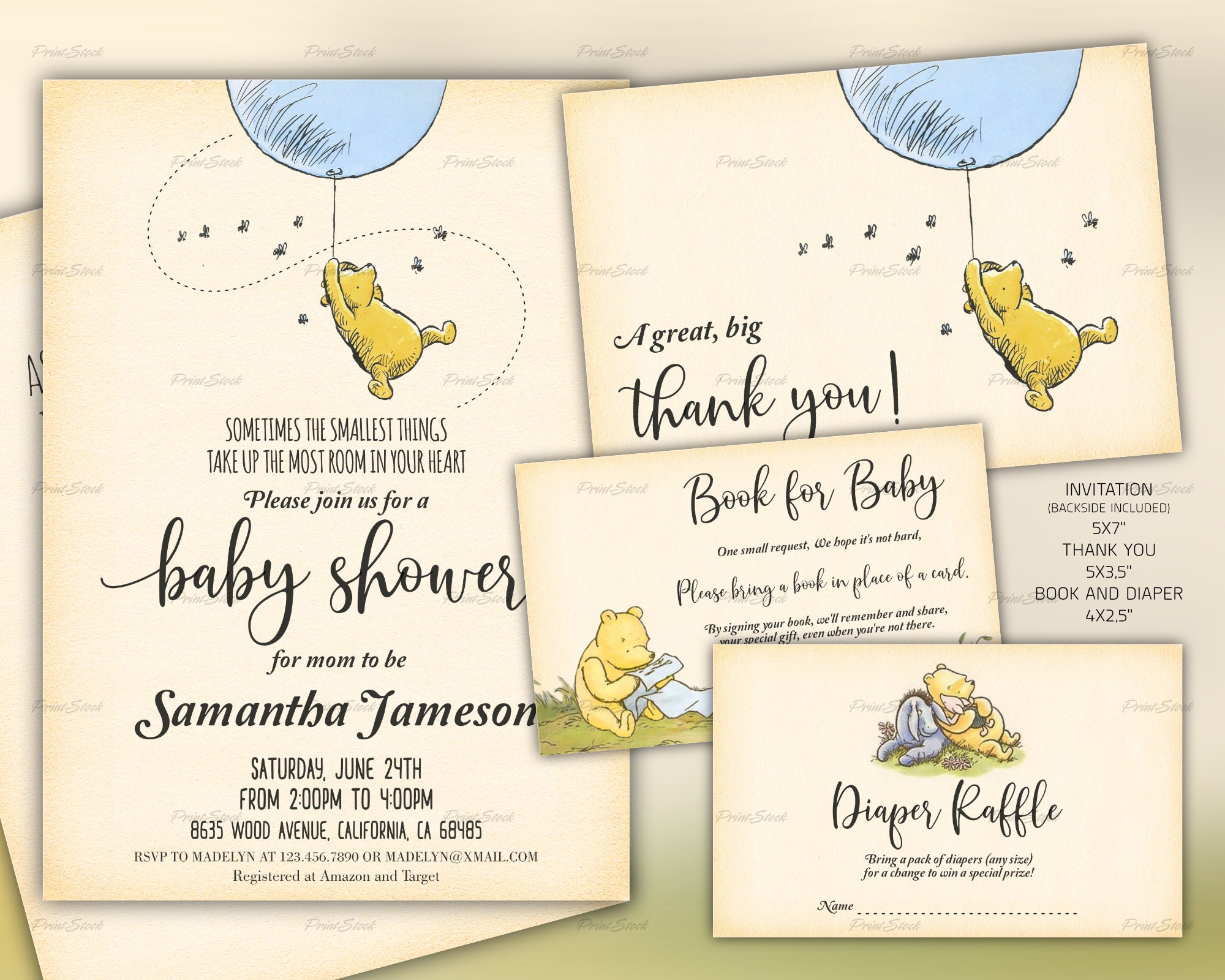 Winnie The Pooh Baby Shower Invitations Thank You Card Etsy