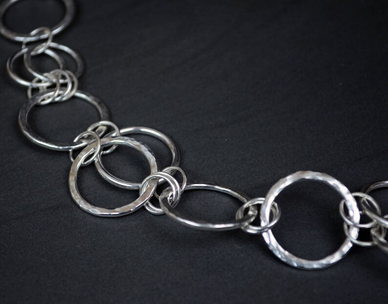 Silver Smooth & Hammered Ring / Loop Choker Necklace Etsy
