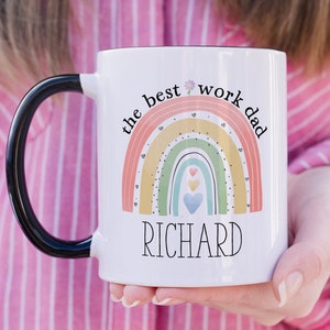 Tazza personalizzata per papà al lavoro, regalo per la festa del papà, regalo per l'ufficio con arcobaleno per i colleghi.