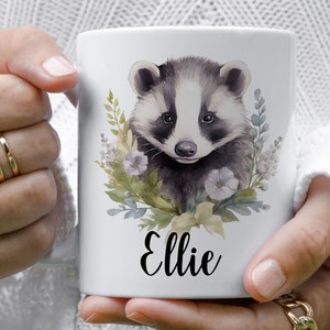 Personalised Badger Mug, Gift for Nature Lover, Woodland Mug, Countryside Badger Coffee Mug.